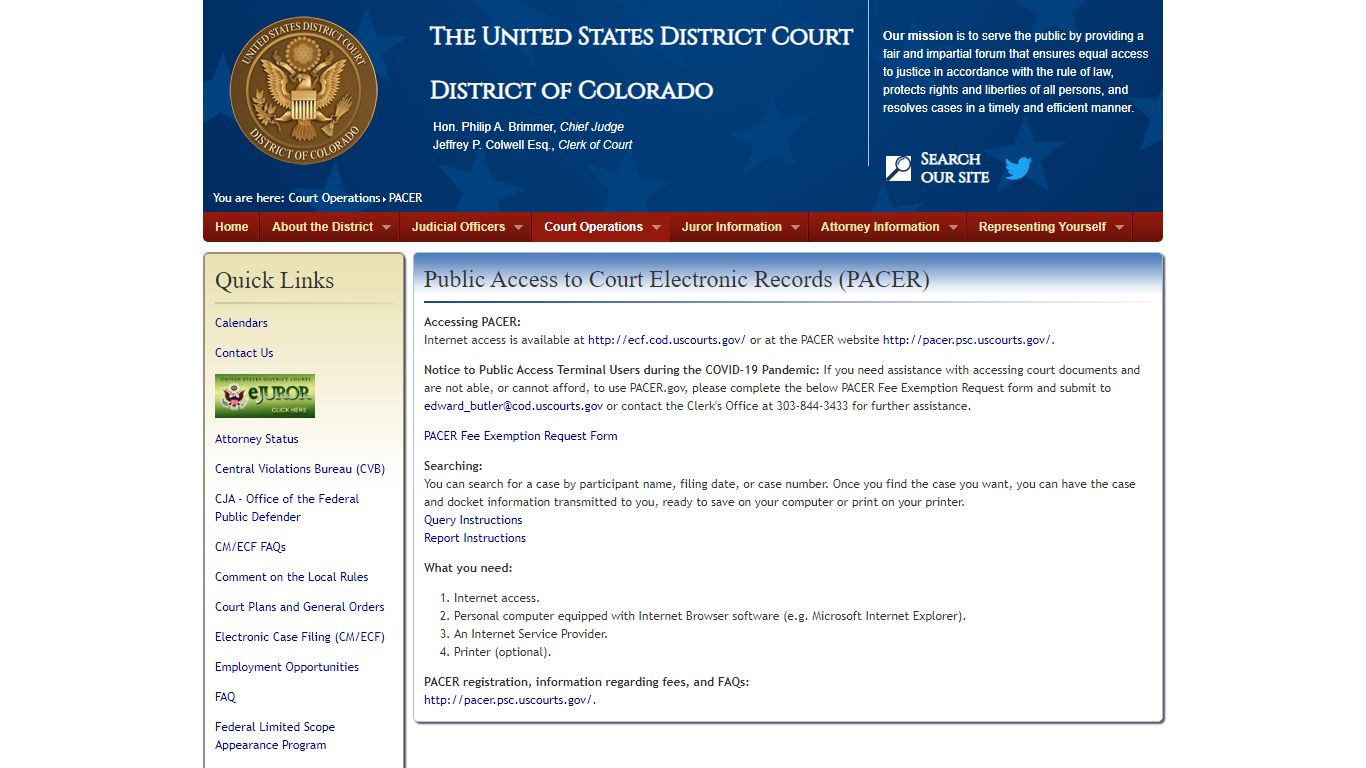 Public Access to Electronic Case Records (PACER) | US District Court of ...